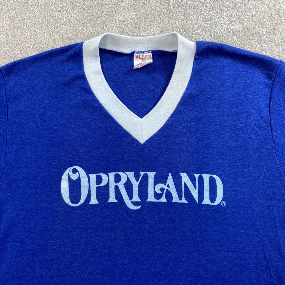 Vintage Opryland T-Shirt Mens XL Blue Ringer V-Neck Graphic Tee